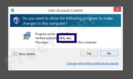 Screenshot where iS3, Inc. appears as the verified publisher in the UAC dialog